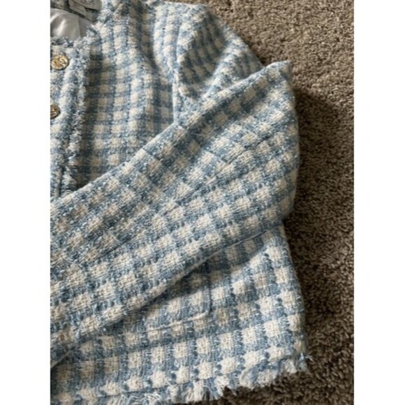 Richarl Zoe Women's Fringe-Trim Tweed Blazer gold button detail Size Large - Picture 3 of 12